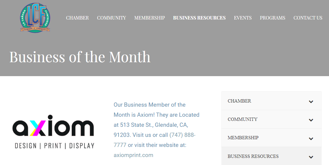Axiom is Selected as a business of the month